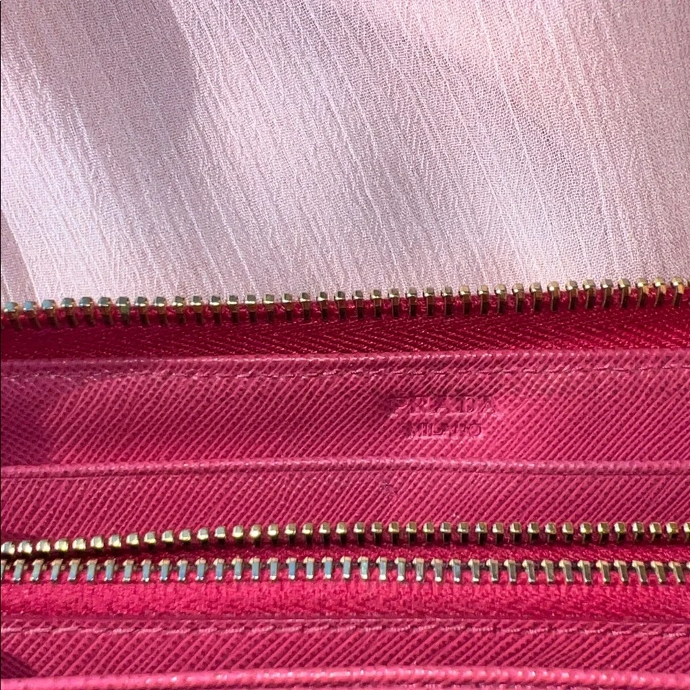 Prada Pink Fuchsia Bow Saffiano Leather  Zippy Wallet